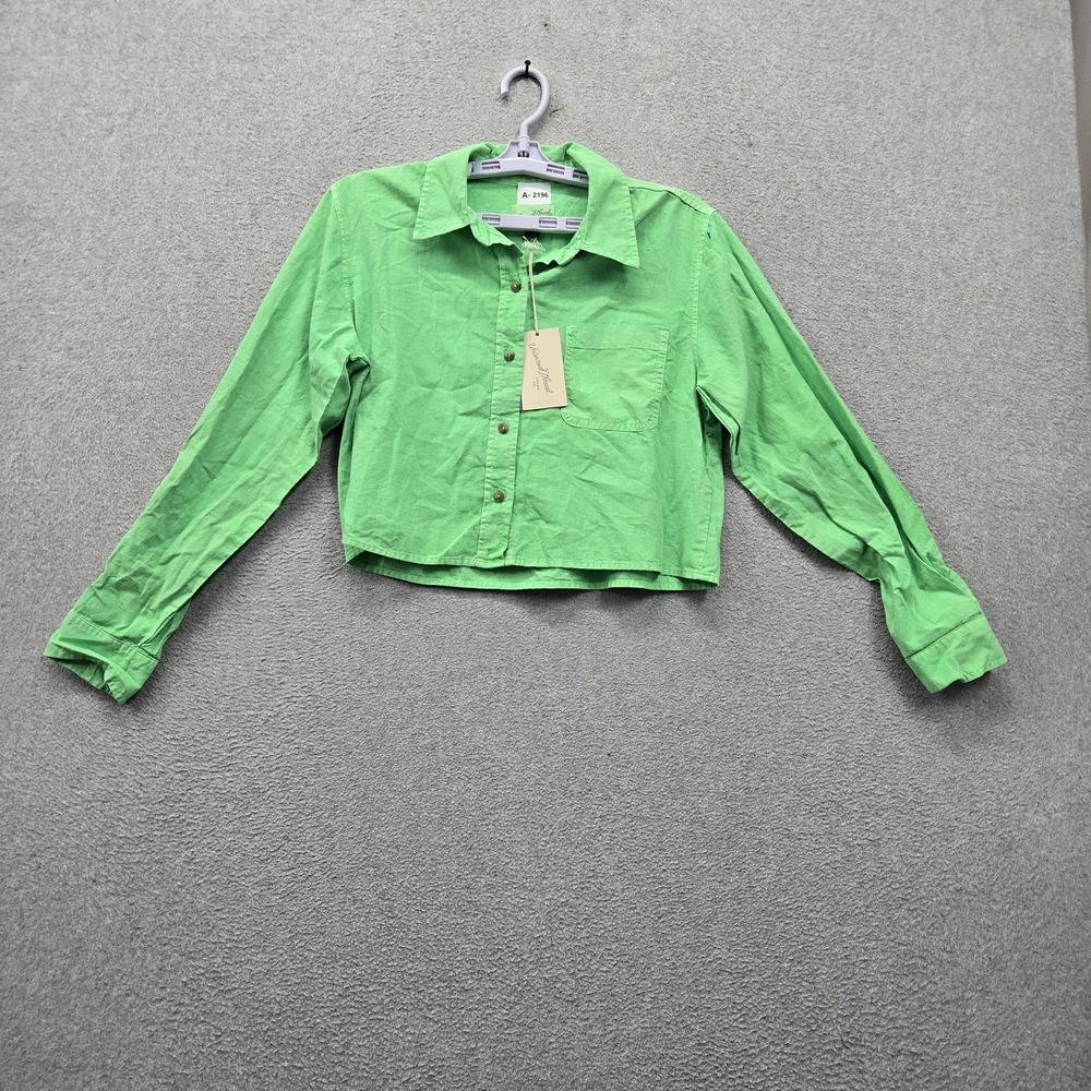 Universal Thread Women Button Up Shirt S Green Cropped Collared NWT